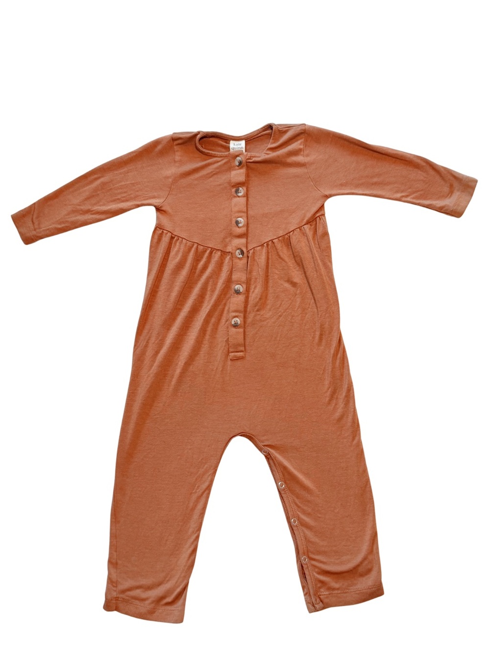 kate quinn - long sleeve button front v-waist jumpsuit | coffee spice | bamboo